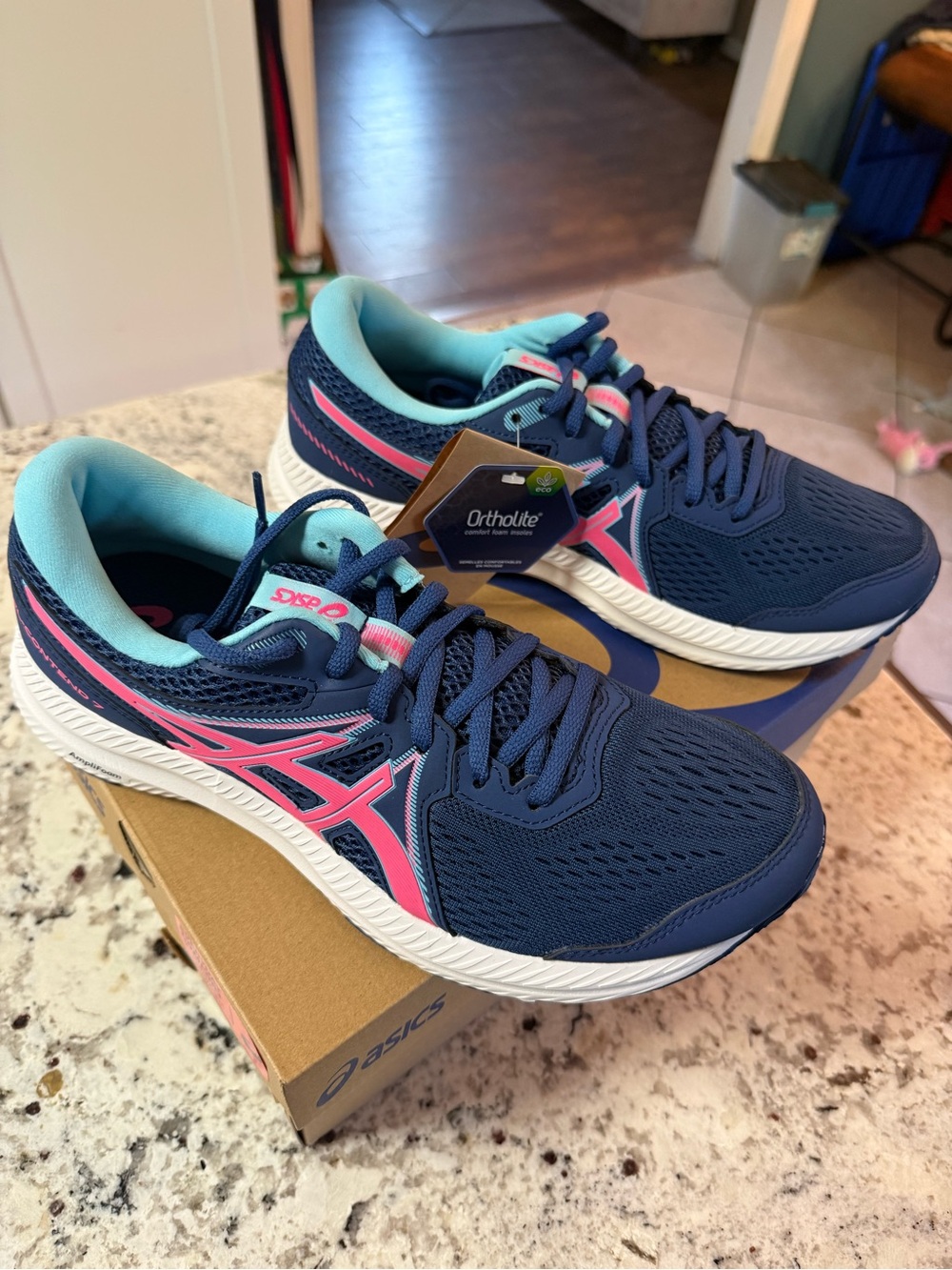 Asics Women's Athletic Shoes - Navy with Pink & Aqua